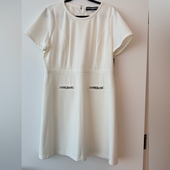 KARL LAGERFELD White Scuba Crepe Sheath Dress - Picture 6 of 7